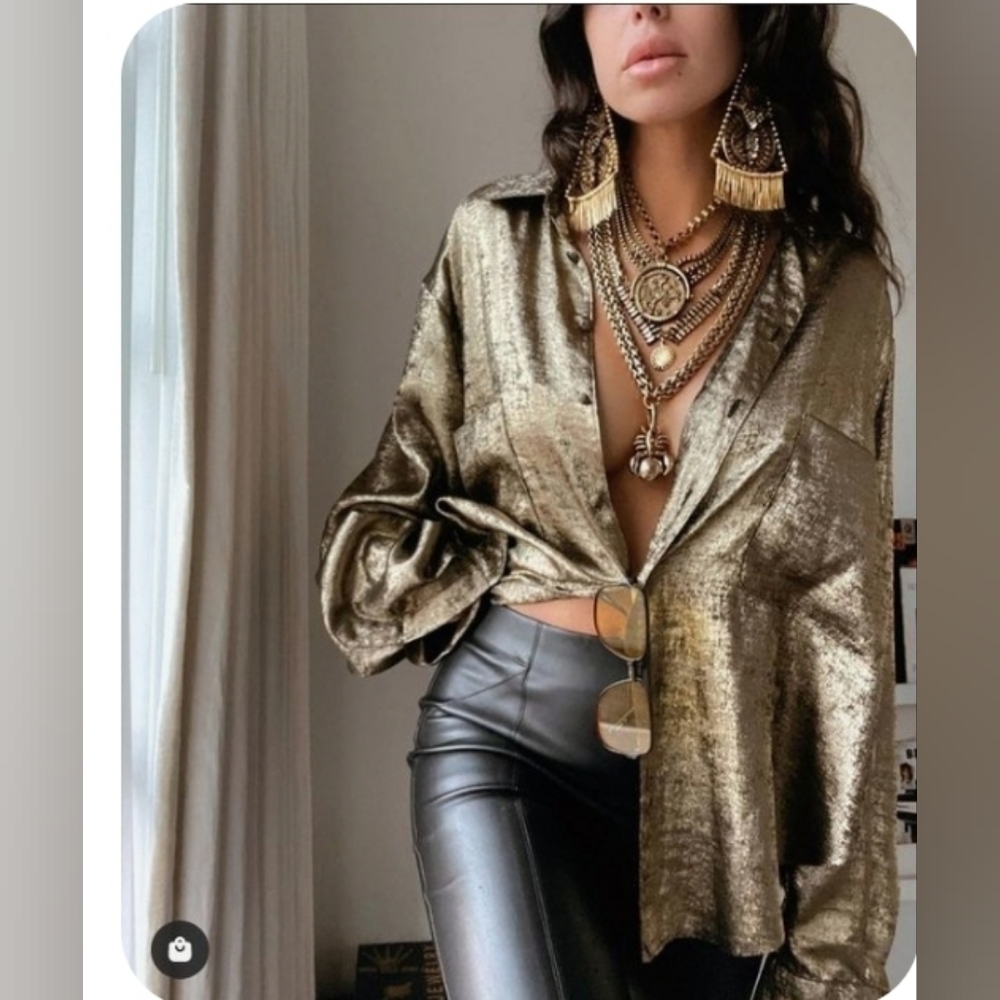 Metallic Gold/Silver/Pewter Top Short Sleeve Size M - Picture 13 of 13